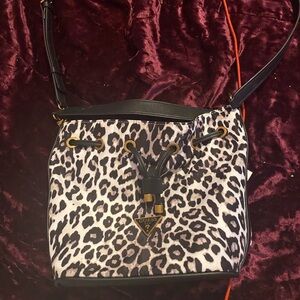 Guess Black and White Leopard Print Bucket Bag